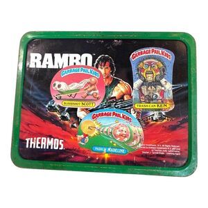 Vintage Rambo Stallone Garbage Pail Kids Skickers Metal Lunchbox No Thermos READ